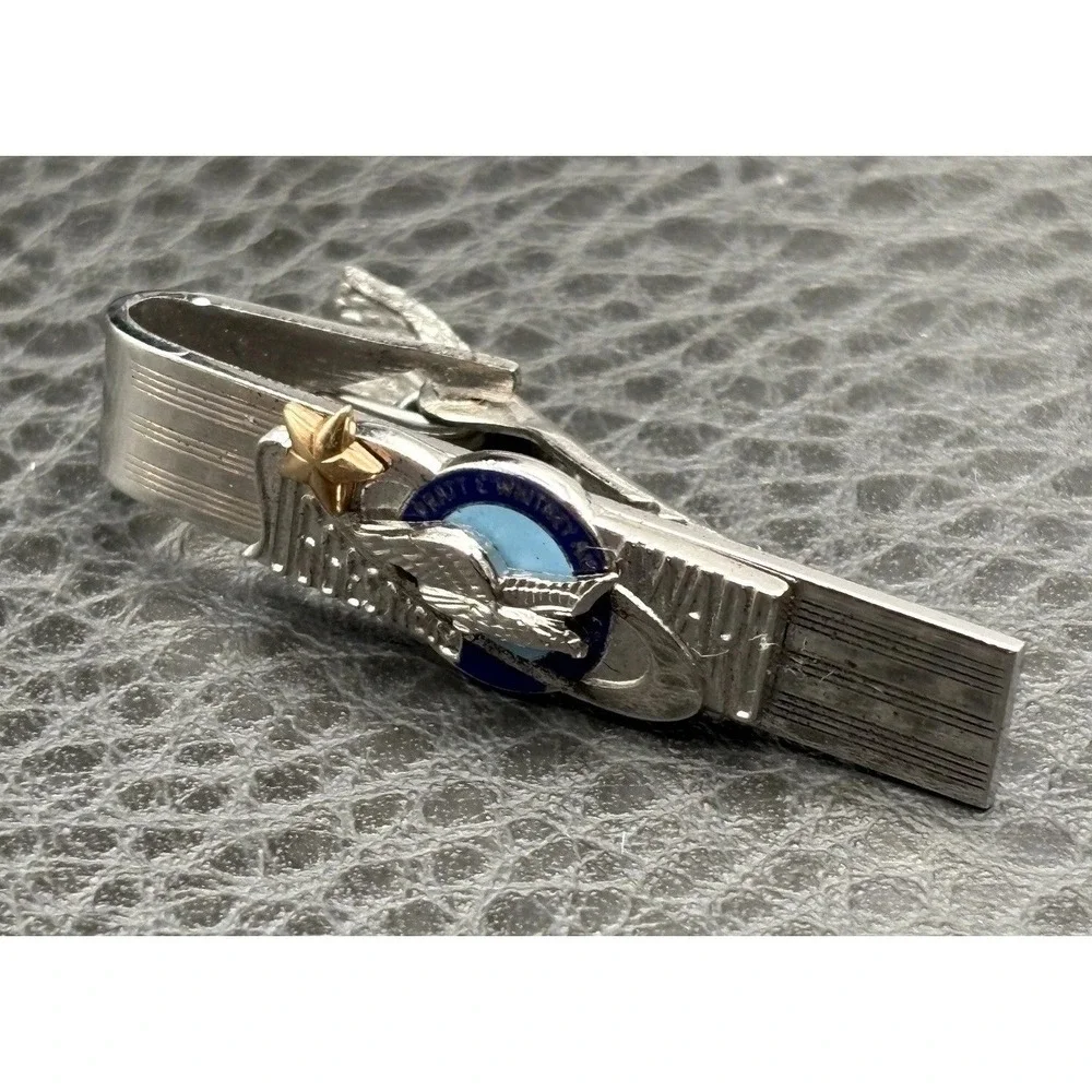 Robbins Attleboro Sterling Silver Pratt Whitney Tie Clip Star Bird Blue Enamel